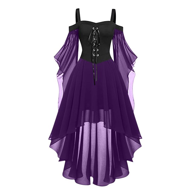 Robes Style Gothique pour Femmes Grande Taille Robe Midi Élégante avec Manches Évasées en Chiffon Tenue de Soirée Ourlet Irrégulier