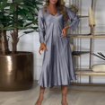 thumbnail image 1 of Gspmoly Robes d'Été pour Femmes 2025, Robe Décontractée pour Femmes à Col Rond, Manches Longues Lanterne, Chandail à Enfiler, Ceinture, Robe de Couleur Unie, Robes Formelles pour Femmes, Soldes d'Été Liquidation, 1 of 7