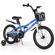Costway 18" Kid's Bike with Removable Training Wheels & Basket for 4-8 Years Old  Blue