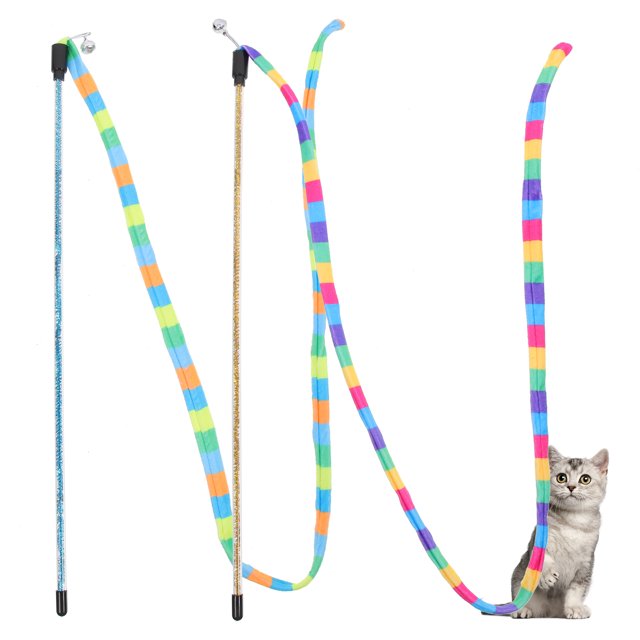 2Pcs Indoor Cat Teasing Wand String Toy Fishing Pole Stick for Cats