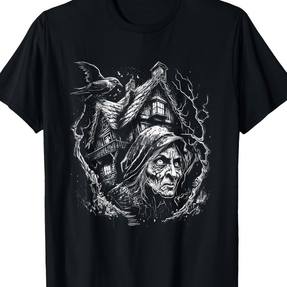 Men's Baba Yaga T-Shirt - 100% Cotton 220g Heavyweight - Slavic Folklore Witch & Mystical Dancing House Design - Loose Fit Round Neck Casual Tee for /East European Culture Fans