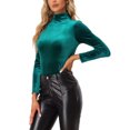 thumbnail image 4 of INSPIRE CHIC Chemise à Manches Longues pour Femme Col Montant en Velours Extensible Col Roulé Blouse Basique Hauts Vert P, 4 of 5
