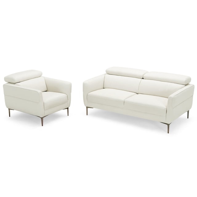 Costway Ensemble de Salon 2 Pcs Canapé en Tissu et Fauteuil d'Appoint avec Appuie-Tête Réglable Blanc