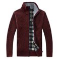 thumbnail image 1 of DPTALR Men's Stand Collar Plush Knitting Sweater Long Sleeve Solid Color Zipper Coat, 1 of 9