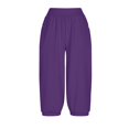 thumbnail image 4 of Timegard Womens Capri Pants Elastic High Waist Button Comfy Solid Color Casual Crop Pants with Pockets, 4 of 7