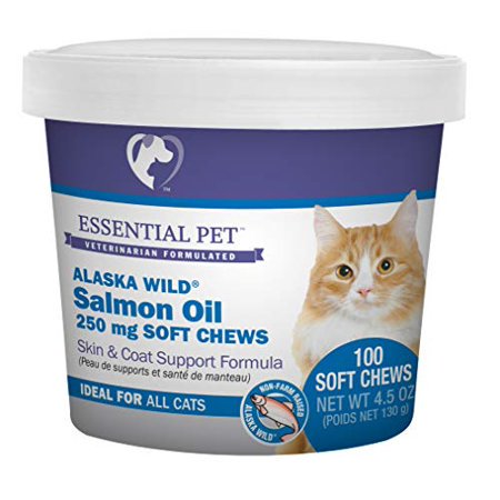 Essential Pet Produits Huile de Saumon Sauvage de l'Alaska à Mâcher Molle avec Acides Gras Naturels Oméga-3 pour Chats