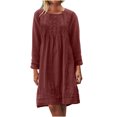 thumbnail image 1 of MeetoTime Robe Mi-Longue pour Femme à Col Rond, Manches Longues, Longueur Genou, Légère, Ample, en Coton et Lin, Tailles P-5TG, 1 of 8