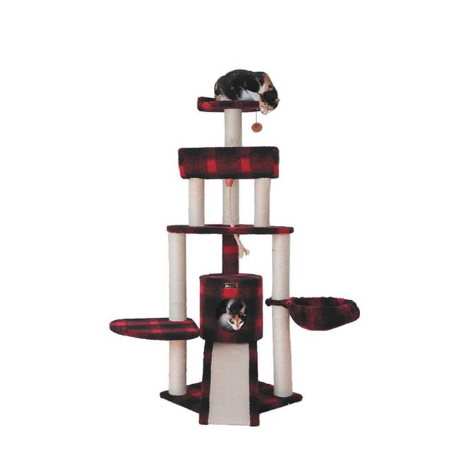 Armarkat B5806 Classic Real Wood Cat Tree With Multiple Features  Jackson Galaxy Approved  Four Levels With Rope  Basket  Ramp  Perch  and Condo