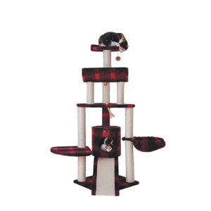 Armarkat B5806 Arbre de chat en bois véritable classique avec plusieurs caractéristiques Jackson Galaxy approuvé quatre niveaux avec Ramp panier et Condo