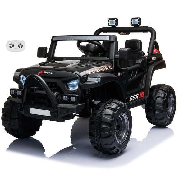 VOLTZ TOYS Jeep with Angry Face Grill 12V Kids Ride On Car Toy with Open Doors, Realistic Lights and Remote Control - Black