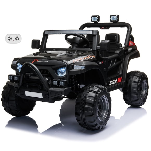 VOLTZ TOYS Jeep avec Gril Visage en Colère 12 V Voiture Jouet pour Enfants à Chevaucher avec Portes Ouvrantes, Lumières Réalistes et Télécommande - Noir