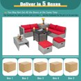 thumbnail image 3 of Patiojoy 9 Pieces Outdoor Patio Furniture Set with 32-Inch Propane Fire Pit Table Outdoor PE Wicker Space-Saving Sectional Sofa Set with Storage Box and Cushions Red, 3 of 9