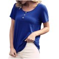 thumbnail image 1 of Birdeem T-Shirt à Boutons pour Femmes, Décontracté, Ample, Uni, Col Ras du Cou, Manches Courtes, 1 of 6