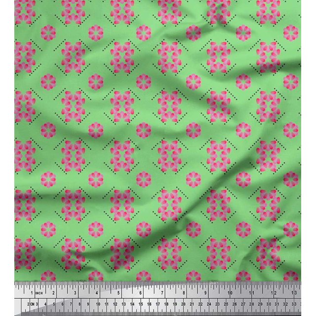 Soimoi Polyester Crepe Fabric Dot & Floral Artistic Decor Fabric Printed Yard 52 Inch Wide