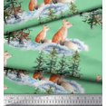 thumbnail image 3 of Soimoi Green Moss Georgette Fabric Fox & Pine Tree Print Fabric by Yard 42 Inch Wide, 3 of 3