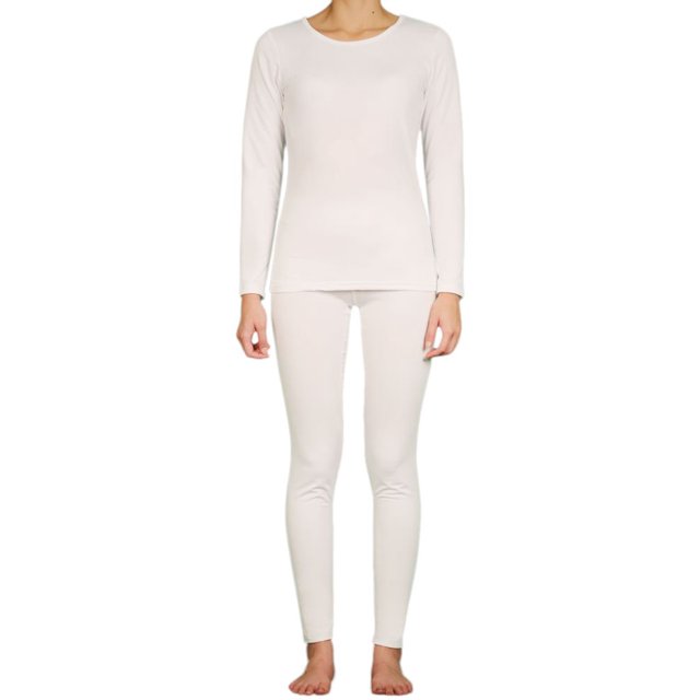 LAVRA Womens Microfiber Long Johns Thermal Underwear Two Piece Set -XL-White