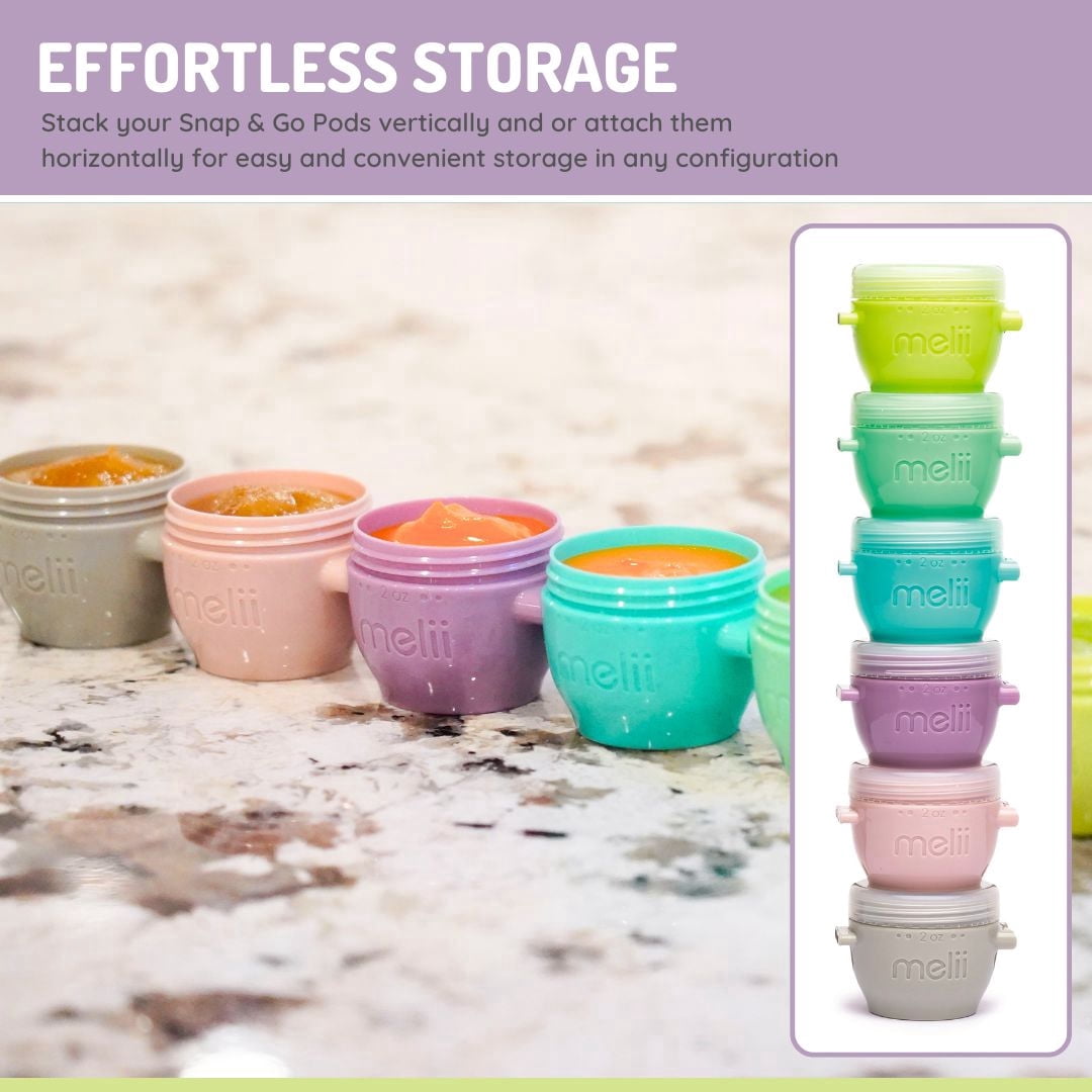 Melii Snap & Go Pods Food Storage Containers for Infants and Toddlers, 6 pack, 2 oz / 59 ml
