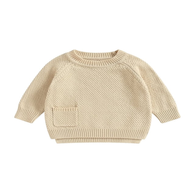 Pull Tricoté pour Bébé Manches Longues avec Poche Automne Tricoté pour Filles Garçons