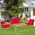 thumbnail image 1 of Gymax 4PCS Patio Conversation Set Wood Frame Furniture Set w/ Red Cushions, 1 of 10