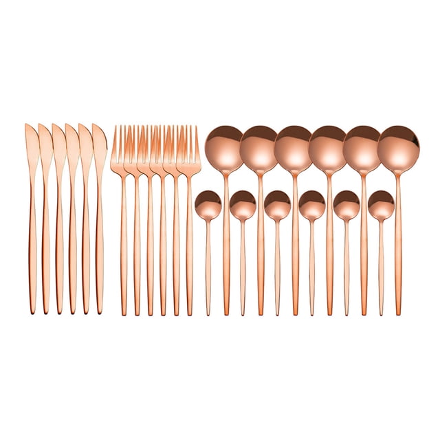 Amdohai 24Pcs Stainless Steel Dinnerware Set Kitchen Cutlery Set Knife Fork Spoon Flatware Tableware Minimalist Silverware
