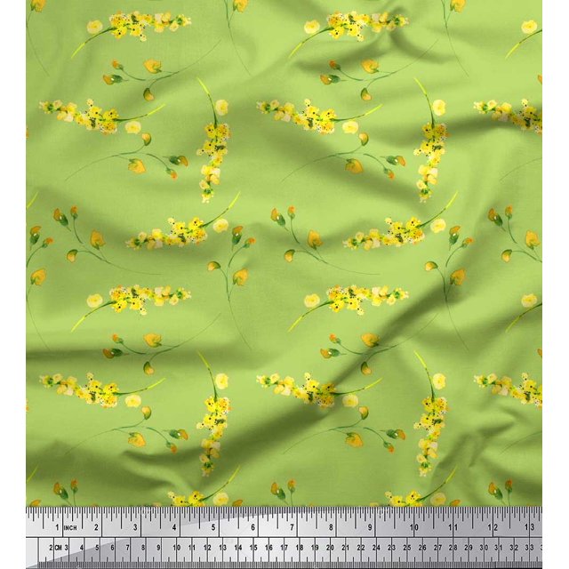 Soimoi polyester Crepe Fabric Flower Watercolor Printed Fabric 1 Yard 52 Inch Wide
