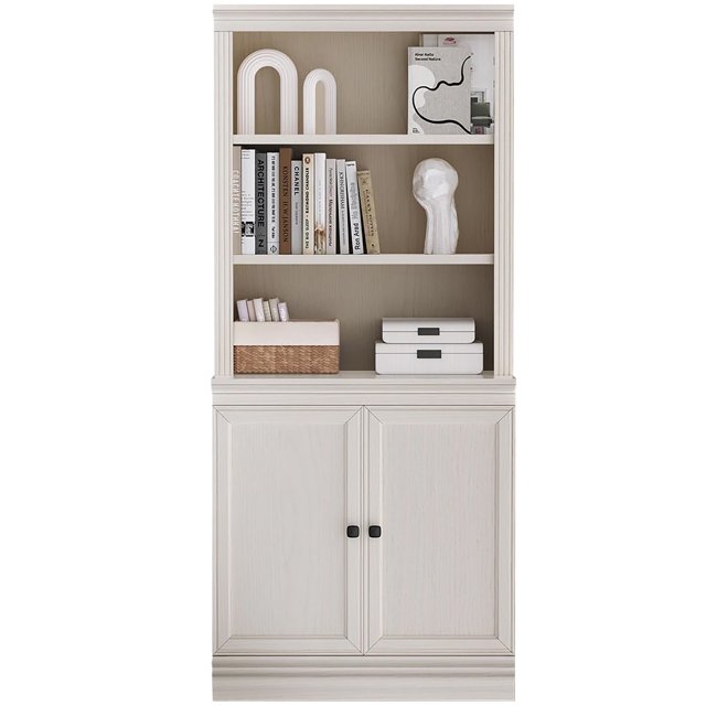 VAUXHILL & CO. Halston Bibliothèque Multi-Profondeur, Étagère Ajustable avec Portes, Crème