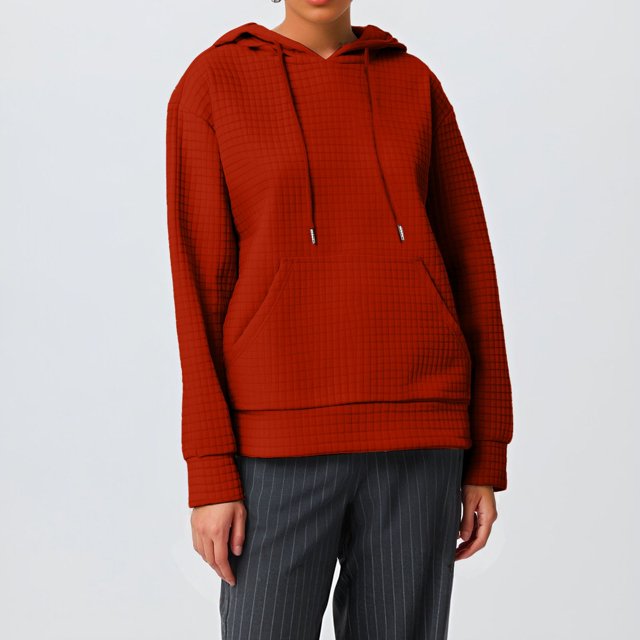 IMENGL Hoodies trendy knit drawstring pullover, Red L, Size M-3XL