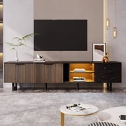 MODERNLUXE 78.7" Mid-Century Modern TV Stand for TVs Up to 80",Wood TV Consoles with 2 Drawers,Adjustable LED Lights & Storage Cabinets,Entertainment Center for Living Room Bedroom,Black