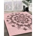 thumbnail image 3 of Ahgly Company Tapis Rond Lavable en Machine Intérieur Transitionnel Rouge Indien, 4 Pieds Rond, 3 of 7