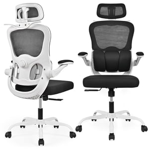 Ergonomic Office Chair with Three-Stage Lumbar Support & Flip-Up Armrests, High Back Computer Gaming Chair Swivel Executive Task Chair for Home Office