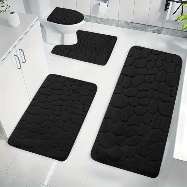 4-Piece Memory Foam Bathroom Rug Set with Non-Slip Backing - Includes Bath Mat, Toilet Mat, U-Shaped Contour Rug & Lid Cover - Super Soft Absorbent Machine Washable Mats for Bathroom Floor