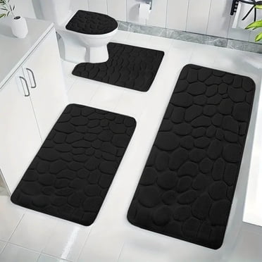 Dvkptbk Black Bathroom Rugs Bath Mat Set 4 Pieces, Memory Foam Bath Mats for Bathroom, Non Slip Extra Soft Absorbent Bath Rugs, Machine Washable & Dry Toilet Shower Mat Bathroom Set