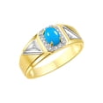 thumbnail image 3 of RYLOS Men's Rings Yellow Gold Plated Silver Classic 7X5MM Oval Gemstone & Diamond Ring Turquoise December Birthstone Rings For Men Size 12, 3 of 7