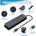 thumbnail image 3 of USB 30 Hub Powered 7-Port Splitter SuperSpeed Multi USB Hub with 5V3A Power Supply Adapter Individual On/Off Switch and Lights Extension High-Speed Data for Apple Air MacBook Pro Mac Windows, 3 of 5