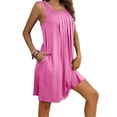 thumbnail image 2 of Dvkptbk Robe d'Été de Plage pour Femme 2024 Décontractée à Col Rond à Manches Courtes Robe Débardeur Mini Robes Fluide à Volants Boho Robe Soleil avec Poches P-2TG, 2 of 7