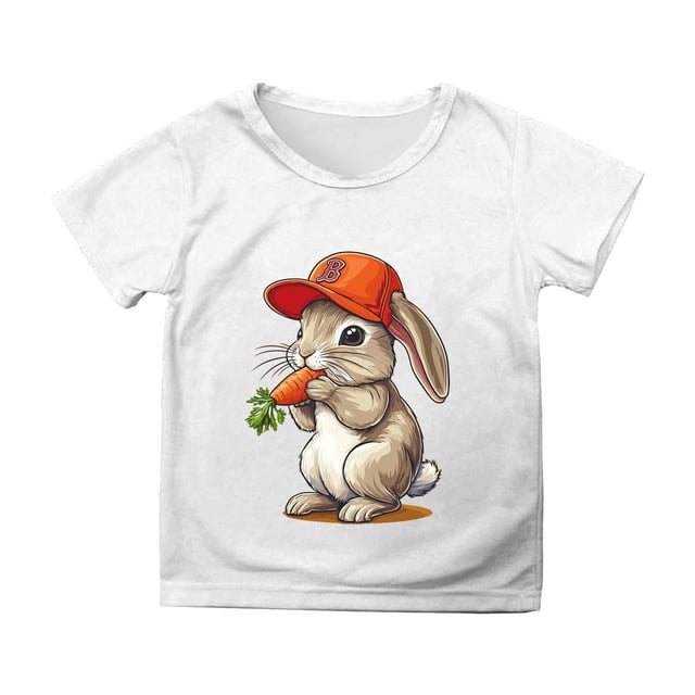 PMVFHDE Tenue de Pâques Fille T-Shirt Graphique de Pâques / Imprimé Lapin et Oeuf Manches Courtes Col Rond / T-Shirt de Fête en Coton Doux pour Tout-Petit / Tenue Décontractée Printemps Été Blanc,12-13 Ans