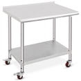 thumbnail image 1 of Table de Travail en Acier Inoxydable, Table de Préparation des Aliments 36x24x35 Pouces avec Roulettes, Poste de Travail Commercial pour Cuisine, Restaurant, Garage, Argent, 1 of 8