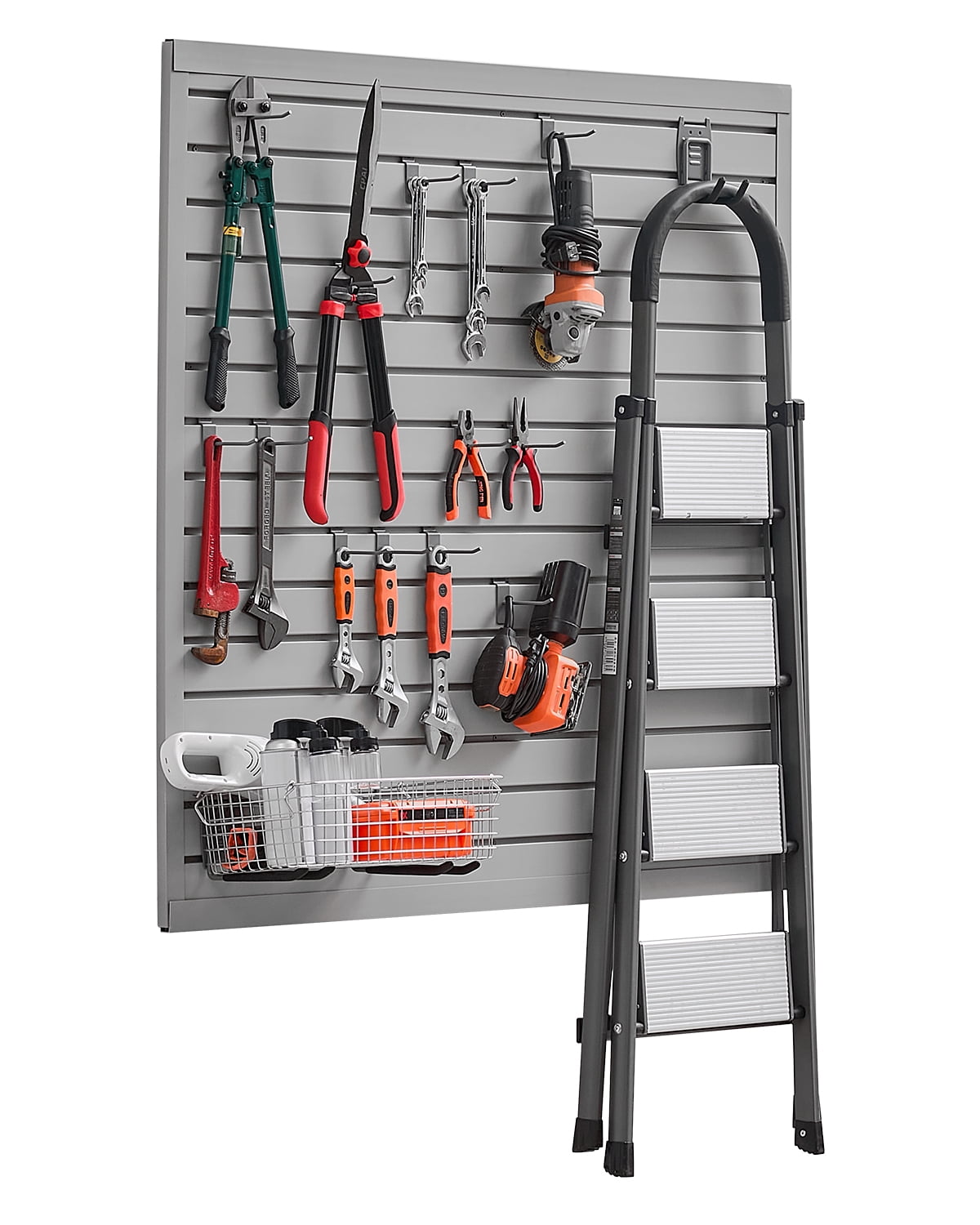 VEVOR Panneau de Mur à Lattes 4 x 4 Pi en PVC Gris pour Garage, Mur à Lattes avec Design Modulaire
