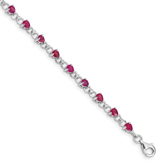 Bracelet en Argent Sterling 925 Rhodié Composite Rubis et Diamant