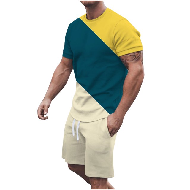 Pantalons Courts pour Hommes T-Shirt Col Rond Décontracté Imprimé 3D Blouse à Manches Courtes et Ensemble de Pantalons