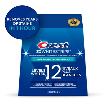 Crest 3D Whitestrips 1 Hour Express At-home Teeth Whitening Kit, 10 Treatments, 12 Levels Whiter