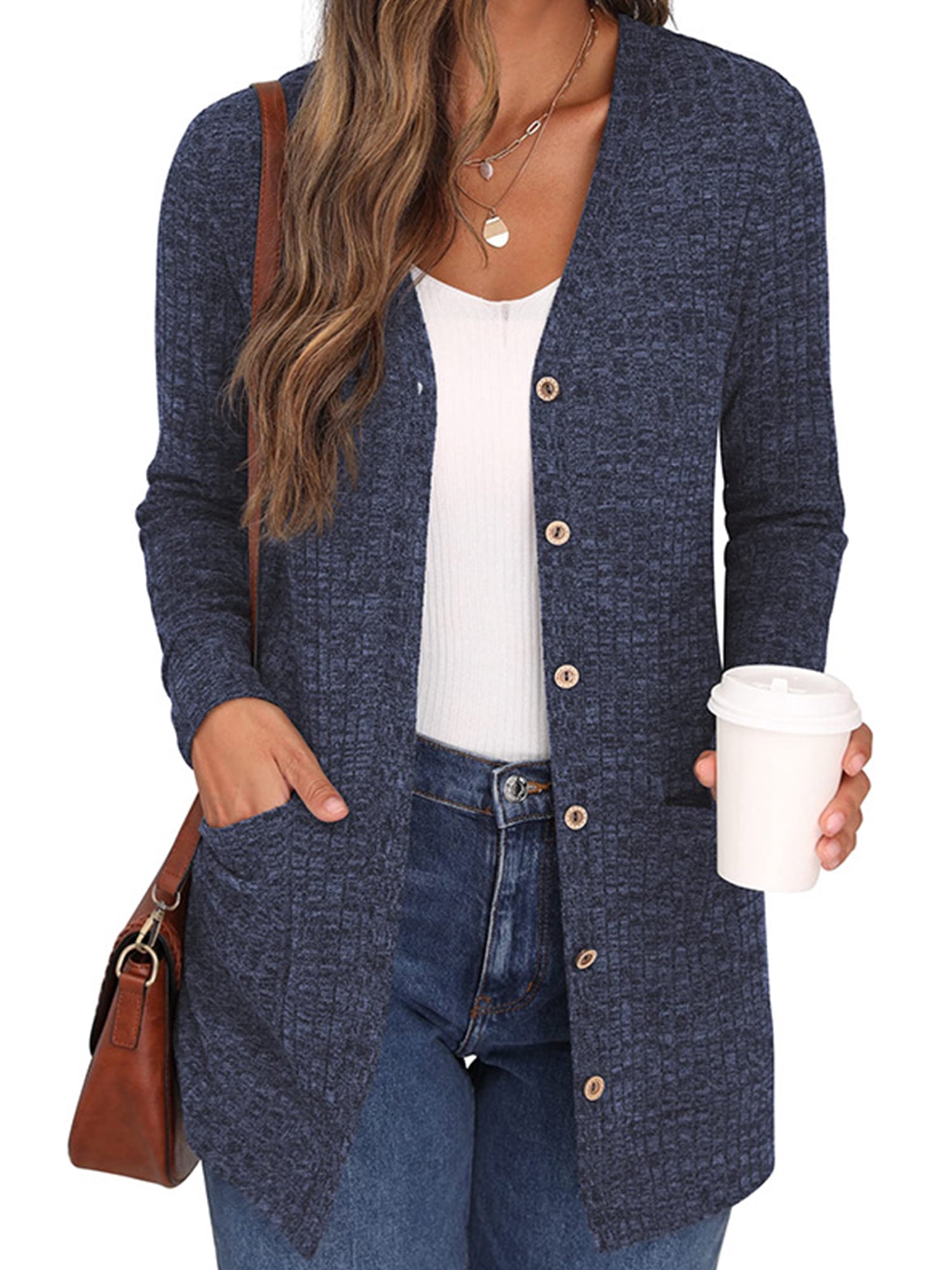 Innerwin Cardigan Sweater Long Sleeve Ladies Outwear Holiday Solid Color Soft Cardigans Royal Blue XL