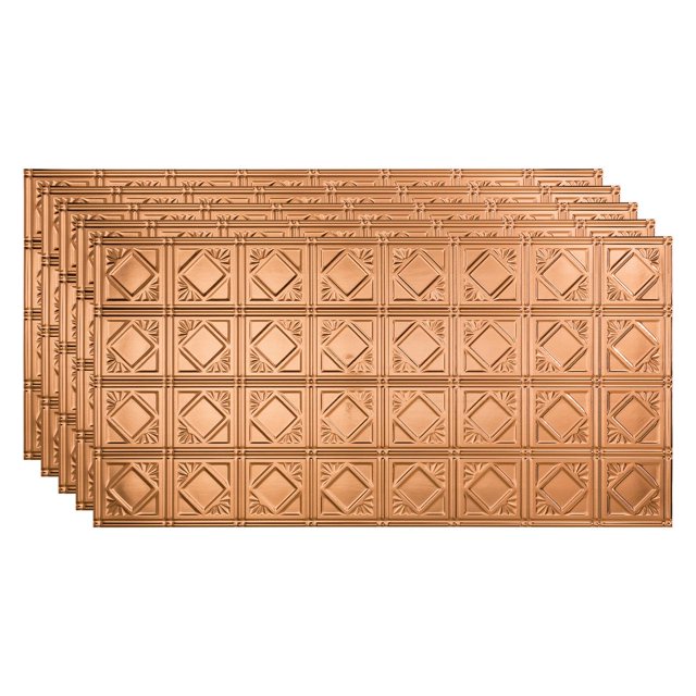 Fasade Traditional 4 Vinyl 2ft x 4ft Glue Up Ceiling Panel Polished Copper 5 Pack