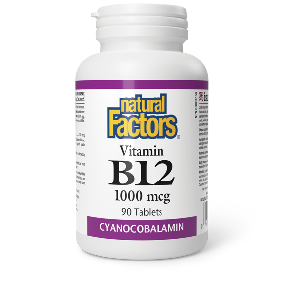 Natural Factors Vitamin B12 Cyanocobalamin 1000 mcg 90 Tablets
