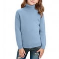 thumbnail image 4 of Girls Turtleneck Sweater Pullovers Kids Toddler Ribbed Knit Cotton Sweaters Jumpers Basic Plain Long Sleeve Tops Light Blue, 4 Y, 4 of 7