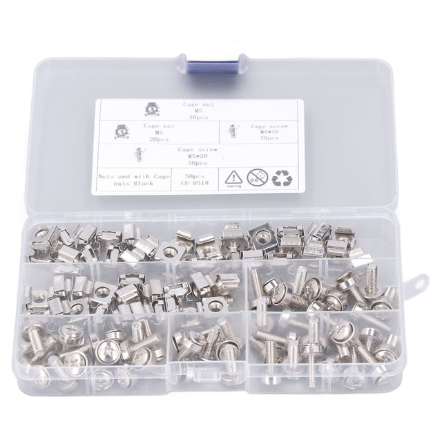 50 Sets Cage M5 Nut M5x20 Screw Kit Nickel Plated Iron Metric Square Hole Rack Mount for Marine Yacht RV