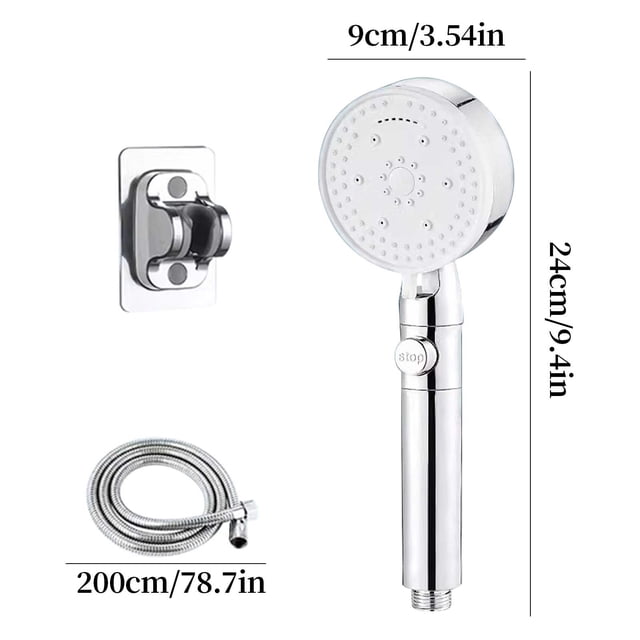 Ensemble de Douche Pressurisée Magical Eight avec Fini chrome, Conception à Main Détachable et Huit Réglages de Jet Réglables pour une Expérience Semblable au Spa. Comprend un Tuyau flexible de 200 cm (78,7 Po) et un Support Mural pour une installation Bricolage. Dimensions : Hauteur de 24 cm (9,4 Po), Diamètre de 9 cm (3,54 Po).
