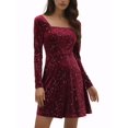 thumbnail image 2 of INSPIRE CHIC Robe de Soirée pour Femme à Imprimé d'Étoiles, Encolure Carrée, Mini Robe Vintage de Bal en Velours, L Rouge, 2 of 6
