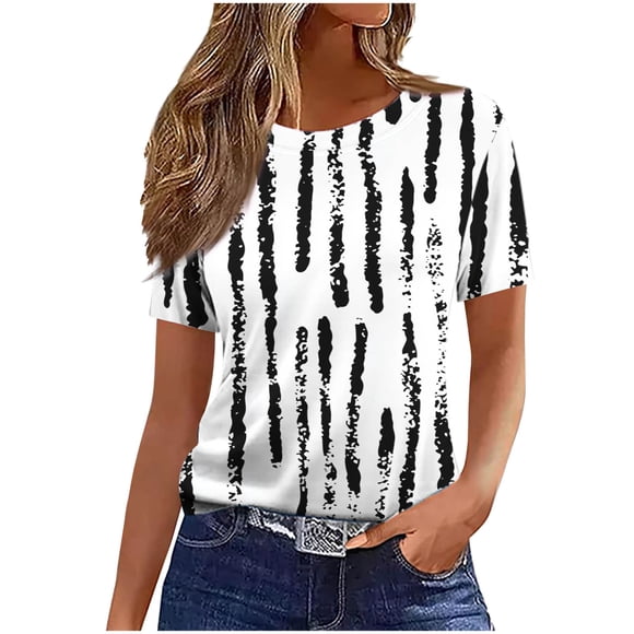 Pisexur Hauts pour Femmes, Hauts de Printemps pour Femmes 2025, Hauts pour Dames, T-shirt Imprimé Décontracté et Tendance pour Femmes avec Col Rond et Manches Courtes Blanc, P