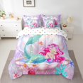 thumbnail image 2 of Cartoon Princess Mermaid 7 Piece Comforter Set Full Bed in a Bag,Ocean Jellyfish Shell Bedding Sets Sliver Fish Scale Sheet Set with Comforter, 2 of 5